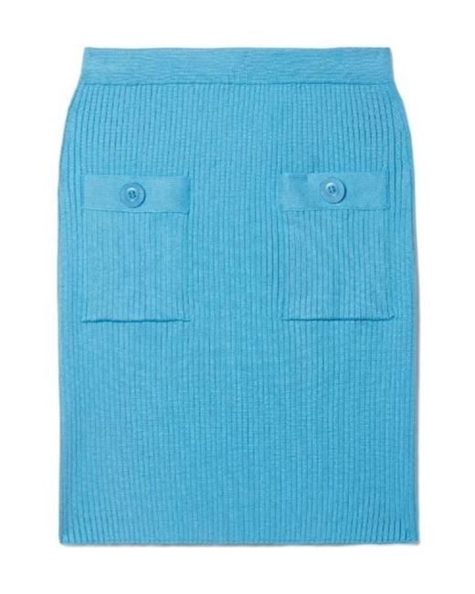 Oscar de la Renta Blue Ribbed Silk Skirt