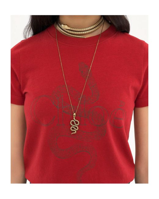 Chloé Red Chloé Snake Printed Crewneck T-Shirt