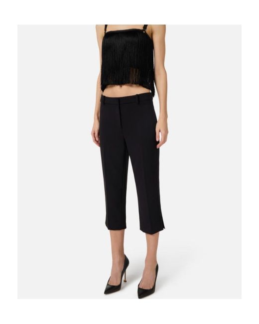 Elisabetta Franchi Blue Cropped Satin-Trim Pants