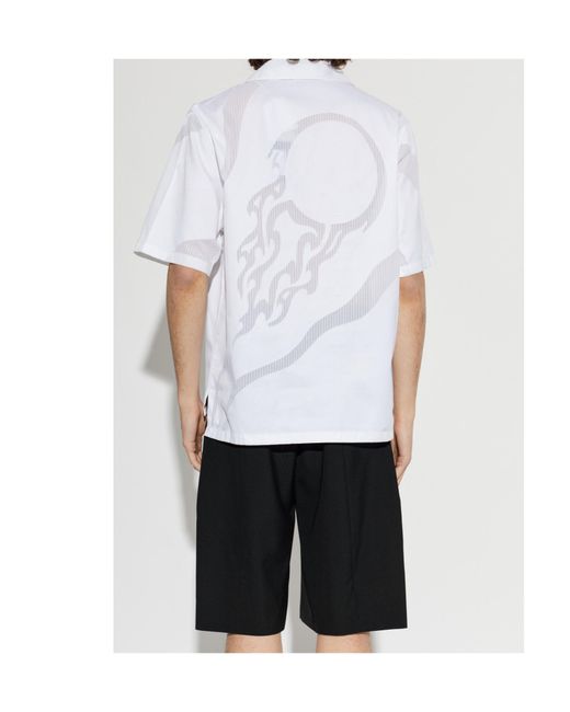Casablanca White Sheer Panel Short-Sleeved Shirt for men