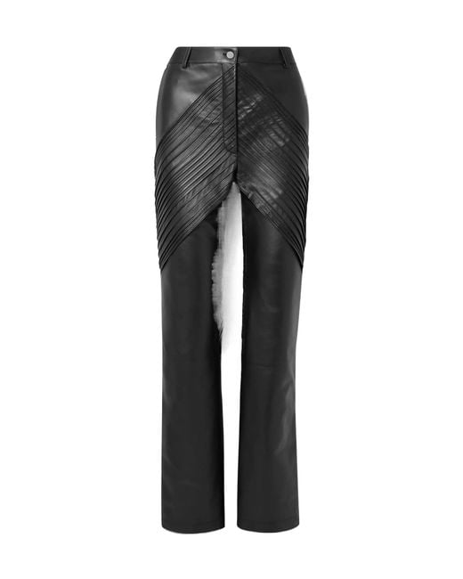 Peter Do Gray Paneled Leather Straight-Leg Pants