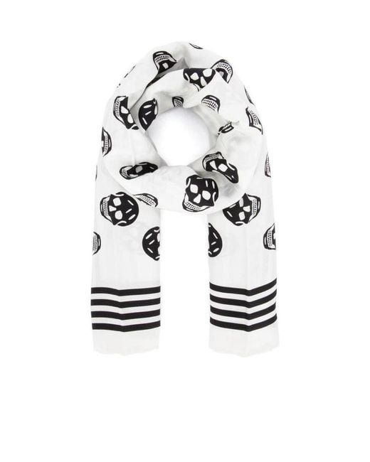 McQueen White Allover Skull Print Scarf
