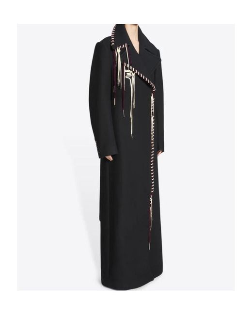 Dries Van Noten Black Whipstitch-Embellished Self-Tie Coat