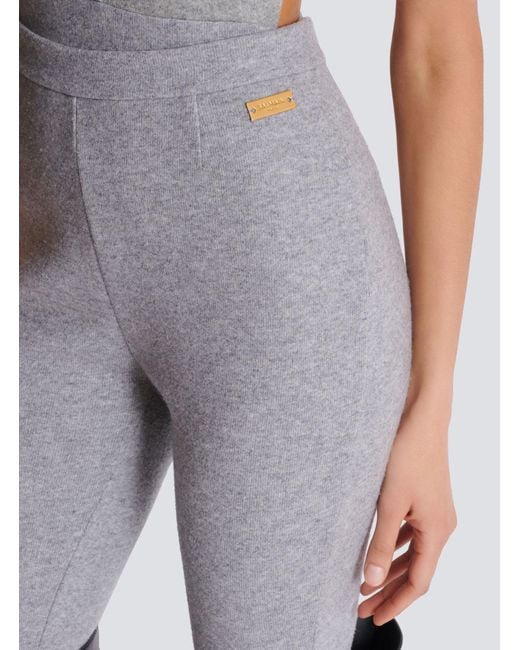 Balmain Gray Logo Plaque Leggings