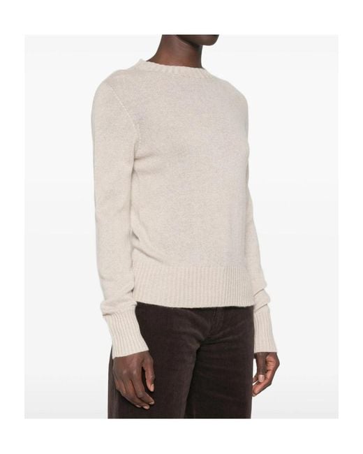 Aragona Natural Ribbed-Trim Crew Neck Sweater