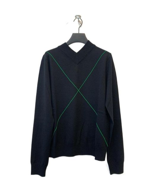 Bottega Veneta Black Contrast-Stitch V-Neck Knitted Jumper for men