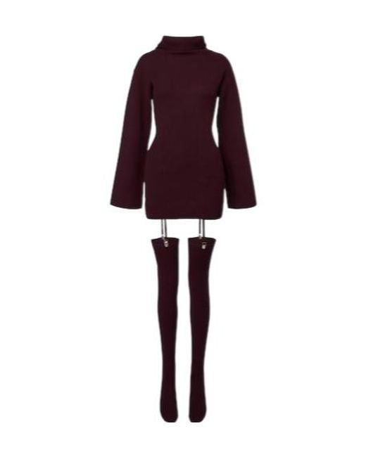 AYA MUSE Purple Cursa Ribbed-Knit Wool Minidress And Tights Set