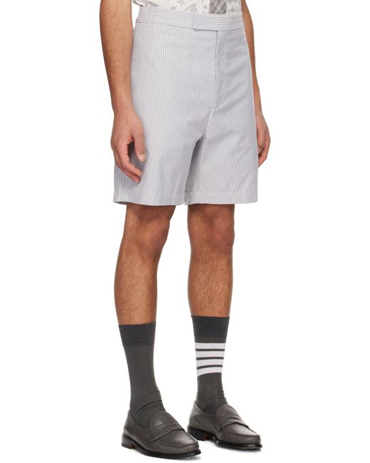 Thom Browne Gray Stripe Patterned Tailored Shorts for men