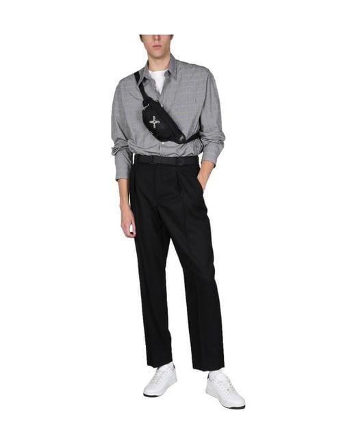 KENZO Gray Long-Sleeved Checked Shirt for men