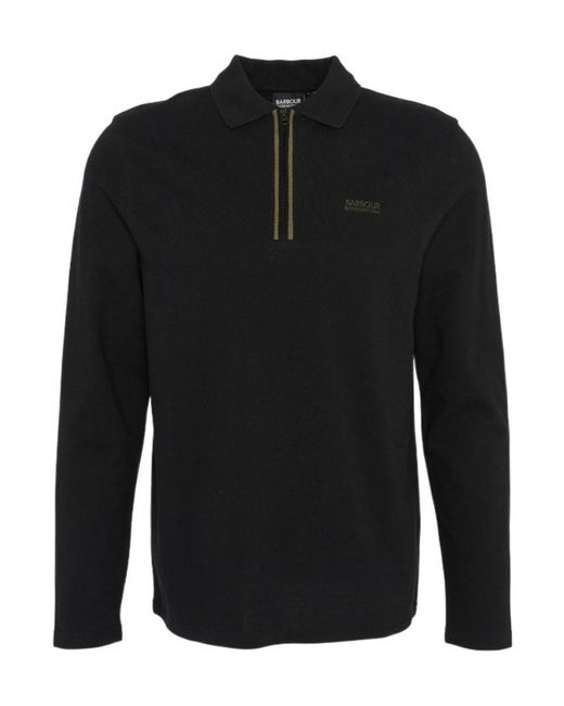 Barbour Black Long-Sleeved Zip-Up Polo Shirt for men