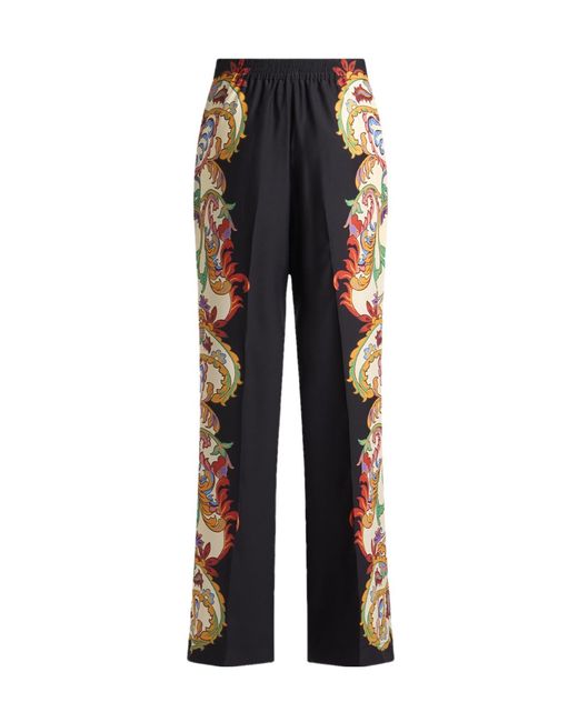 Etro Black Bandana Bouquet Printed Straight-Leg Trousers