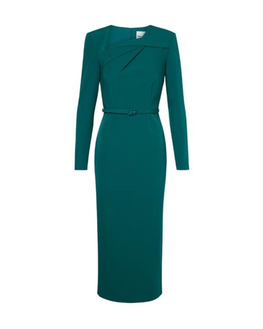Roland Mouret Green Belted Crêpe Midi Dress