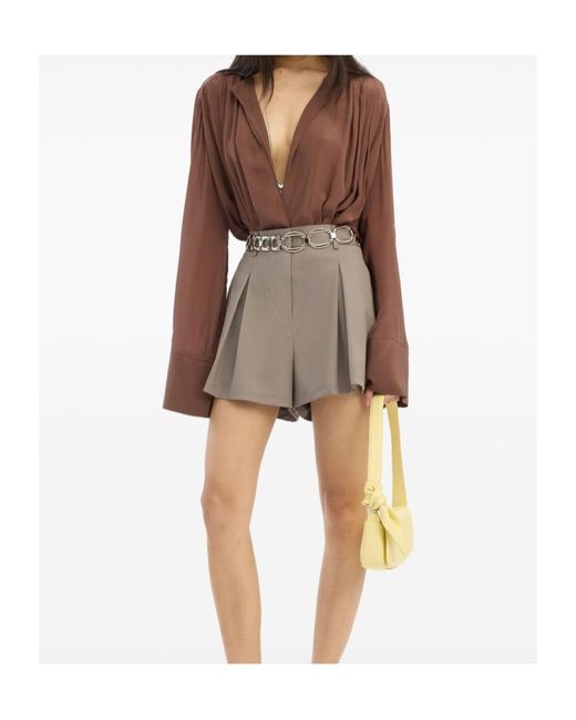 ROTATE BIRGER CHRISTENSEN Brown Pleated Long-Sleeve Blouse