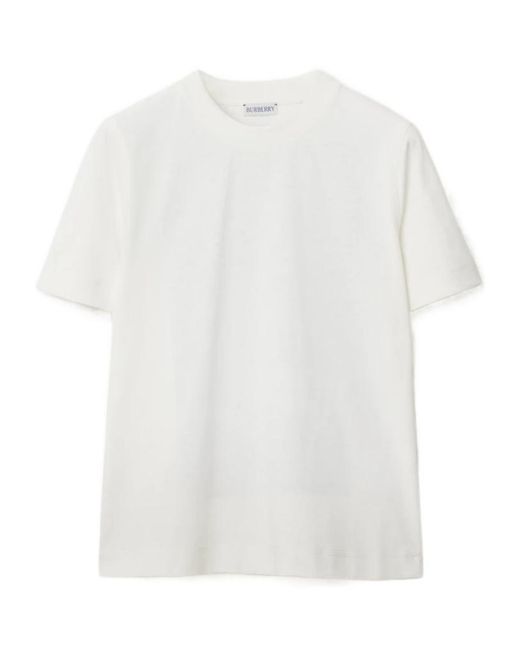 Burberry White Equestrian Knight Cotton T-Shirt
