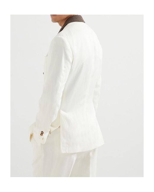 Brunello Cucinelli White Double Breasted Tailored Blazer for men