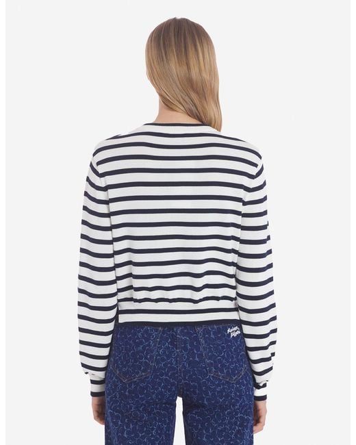 Maison Kitsuné White Round-Collar And Long-Sleeved Knitted Cardigan