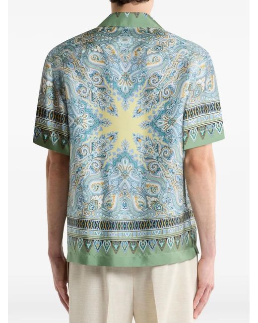 Etro Green Paisley Short-Sleeved Shirt for men