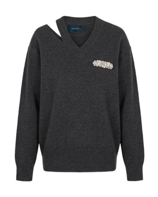 Simone Rocha Gray V-Neck Sweater