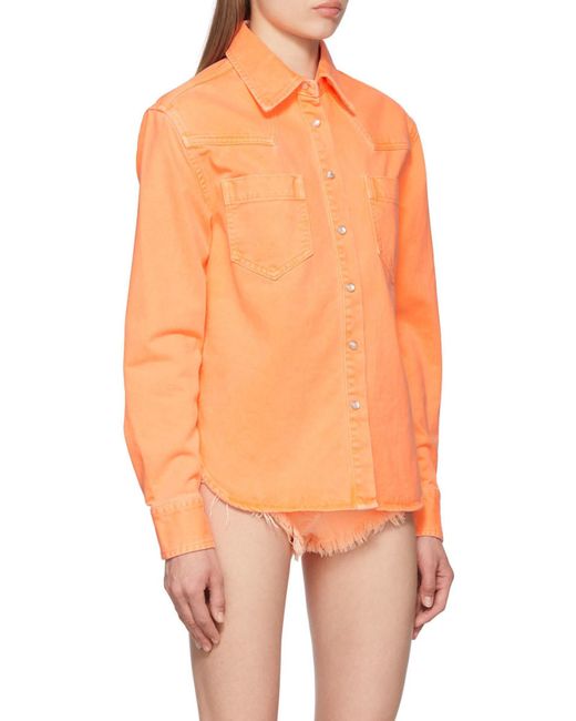 Palm Angels Orange Press Stud Denim Shirt