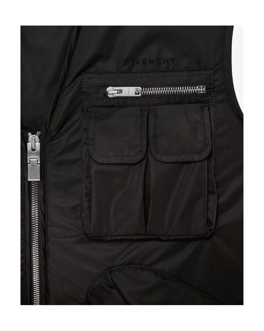 Givenchy Black Zip-Up Logo Embroidered Vest for men