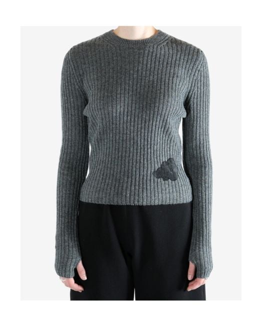 CECILIE BAHNSEN Gray Ribbed Appliqué Sweater