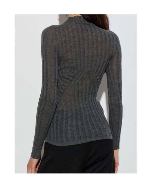 Jil Sander Black Sheer Ribbed Turtleneck Knitted Top