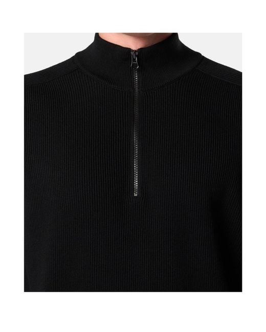 Stone Island Black Organic Cotton Rib Half Zip Sweater for men