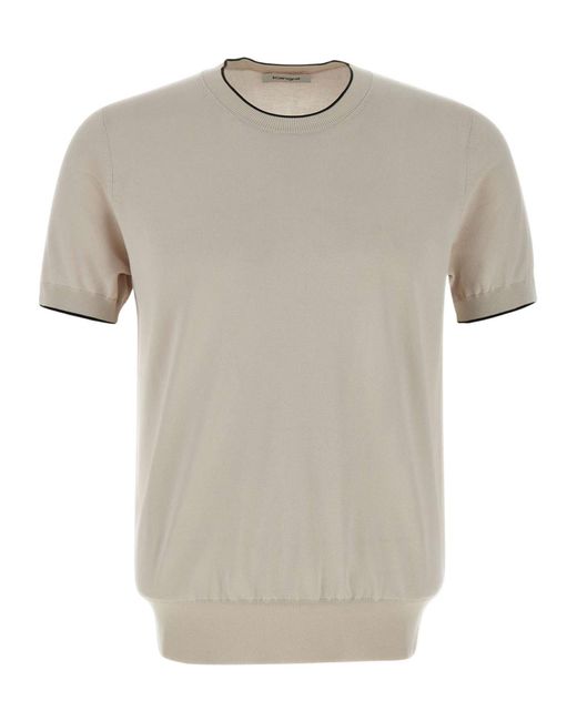 Kangra Cashmere Gray Kangra Contrast Trim Short Sleeve Knitted Top for men