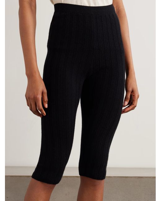 The Elder Statesman Black Diana Ribbed Cashmere Cropped Leggings