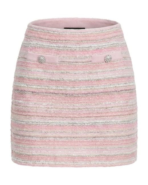 Self-Portrait Pink Striped Embellished-Detail Mini Skirt