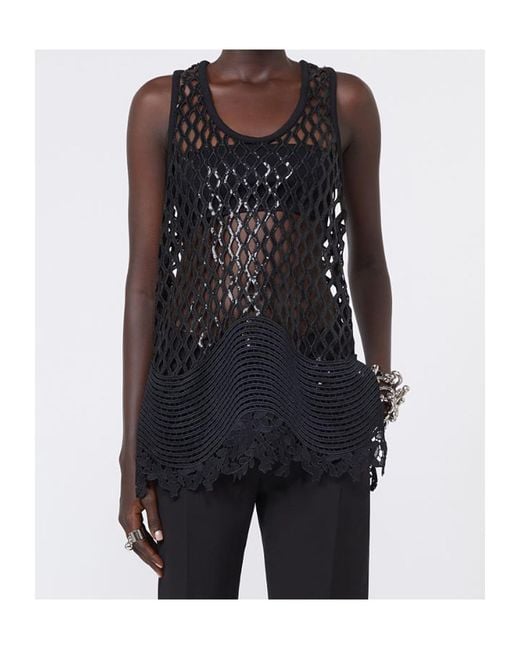Sportmax Black Sequin-Embellished Open-Knit Top