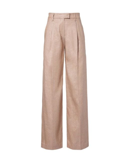Brunello Cucinelli Natural Linen-Blend Wide-Leg Pants