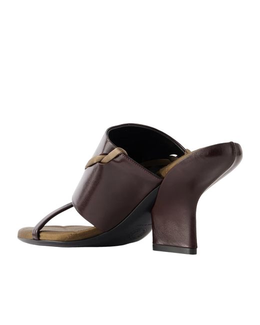 Dries Van Noten Brown Satin-Trimmed Leather Mules