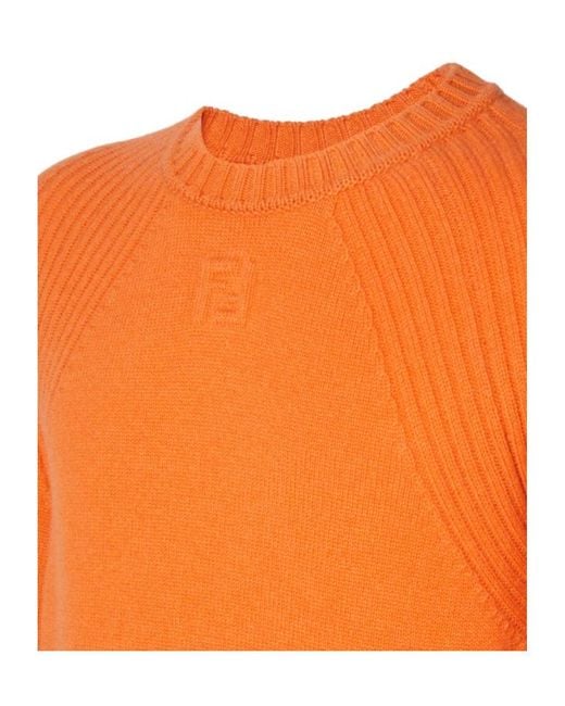 Fendi Orange Ff Embossed Crewneck Jumper for men