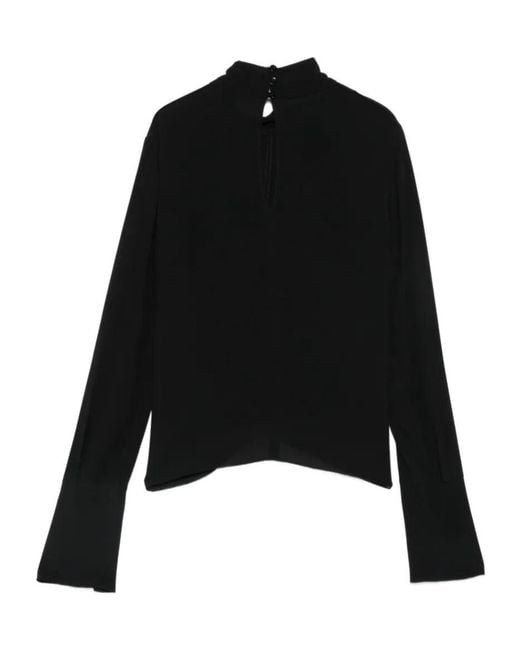 Patrizia Pepe Black Pleated High-Neck Blouse