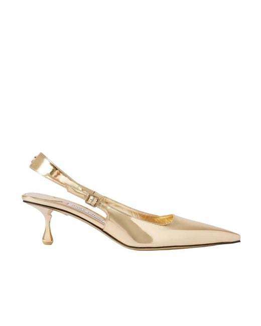 Jimmy Choo Natural Amel 50 Logo-Embellished Metallic Leather Slingback Pumps