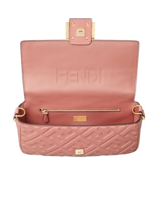 Fendi Pink Medium Baguette Ff Logo Quilted Shoulder Bag
