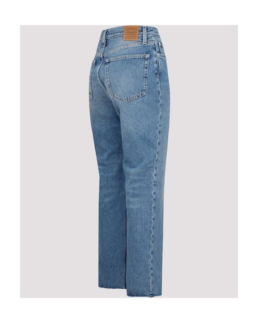 Totême  Blue Totême Logo Patch Cropped-Leg Jeans