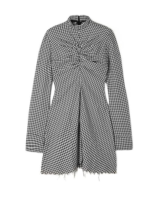 Marques'Almeida Gray Ruched Houndstooth Cotton Turtleneck Mini Dress