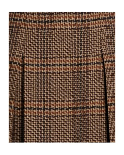 Saint Laurent Brown Plaid Wool Aline Full Skirt