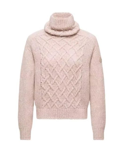 Moncler Pink Logo Patch Turtleneck Jumper