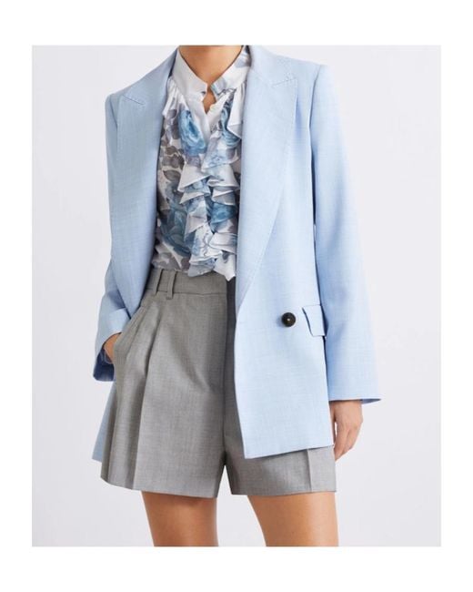 Marella Blue Malfilé-Look Stretch Canvas Blazer