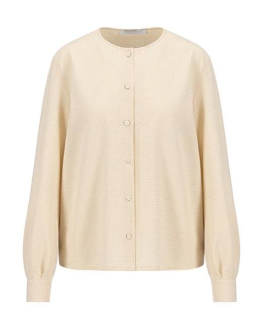 Harris Wharf London Natural Collarless Shirt Coolmax Seersucker