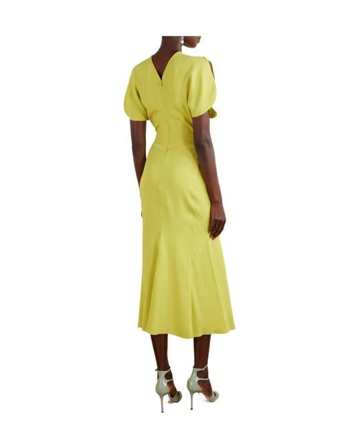 Victoria Beckham Yellow Midi Dress With Round Neck