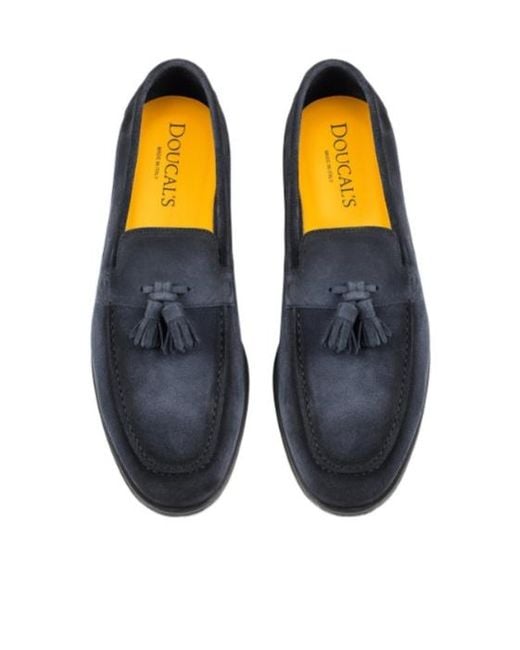 Doucal's Blue Suede Loafer With Tassels for men