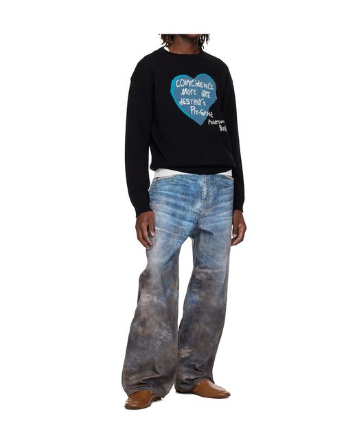 ANDERSSON BELL Blue Heart Pattern Crew Neck Sweater for men