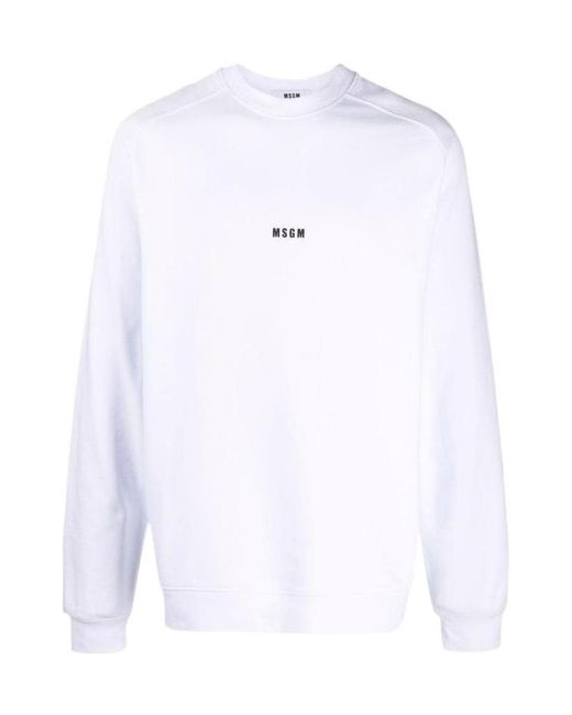 MSGM White Logo Printed Crewneck Sweatshirt for men