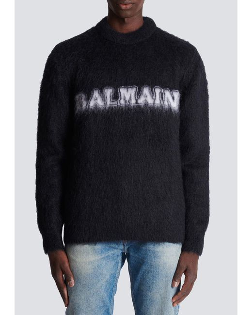 Balmain Black Retro Logo Intarsia Jumper for men