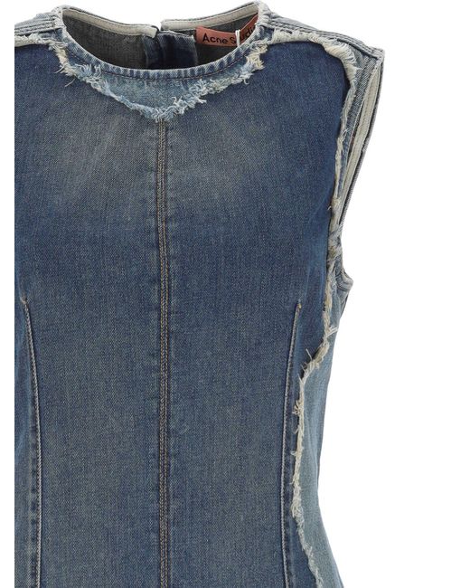 Acne Blue Raw Cut Edge Denim Mini Dress