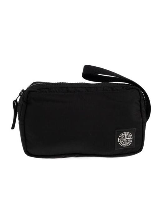 Stone Island Black Logo Patch Waist Bag for men